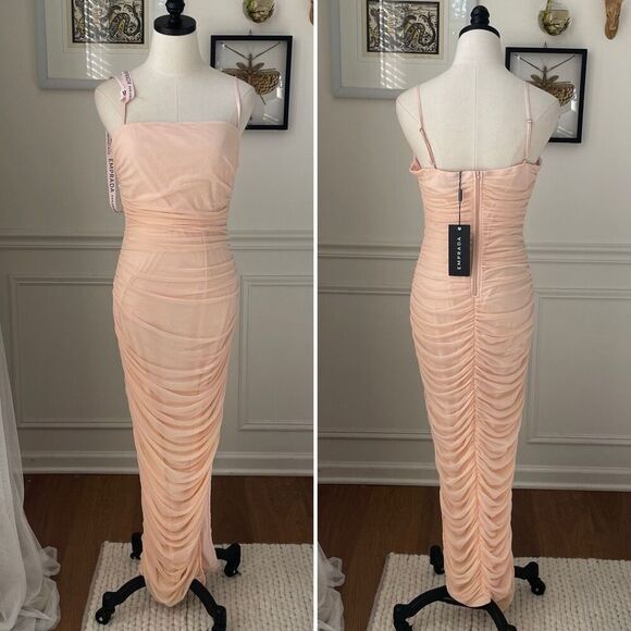 NWT Emprada Kana Blush Pink Ruched Mesh Slit Dress $110 XL - Picture 2 of 12